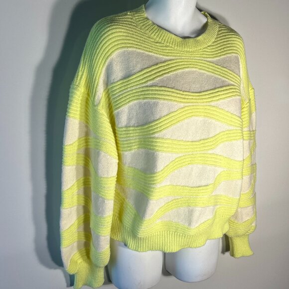 Bright Yellow Stripe SZ XL Sweater Chunky Boxy Y2K Retro Party Comfy 90's - Picture 2 of 8